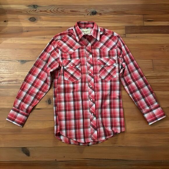 Wrangler Red Plaid Western Pearl Snap Shirt Mens Size Small Rodeo Casual - Picture 3 of 12
